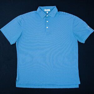 Peter Millar Summer Comfort Men's Size M Teal/Dark Blue Striped Polo